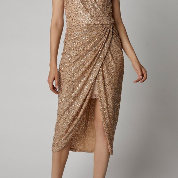 Jonathan Simkhai Gold Sequin Slip Wrap Dress - Picture 4 of 16